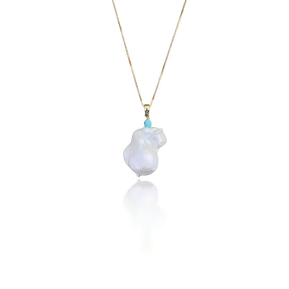 Inner Peace Pendant with White Baroque Pearl and Turquoise