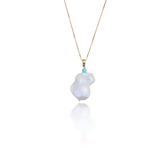 Inner Peace Pendant with White Baroque Pearl and Turquoise