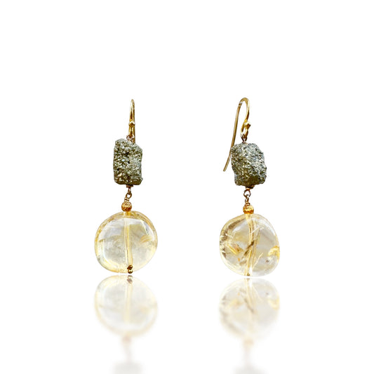 Joy Earrings with Citrine and Pyrite