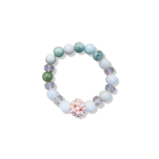 Love Bracelet with Rose Quartz Burma Jade and Freshwater Pearl