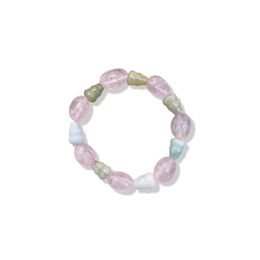 Love Bracelet with Rose Quartz and Green jade gourd Bead