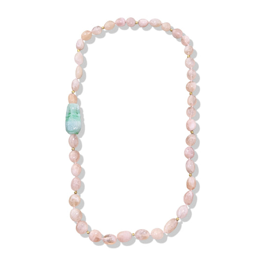 Love Necklace with Morganite and Jade Vase Carving Bead