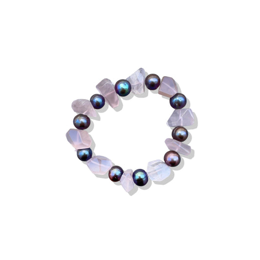 Love Bracelet with Rose Quartz and Peacock Freshwater Pearl