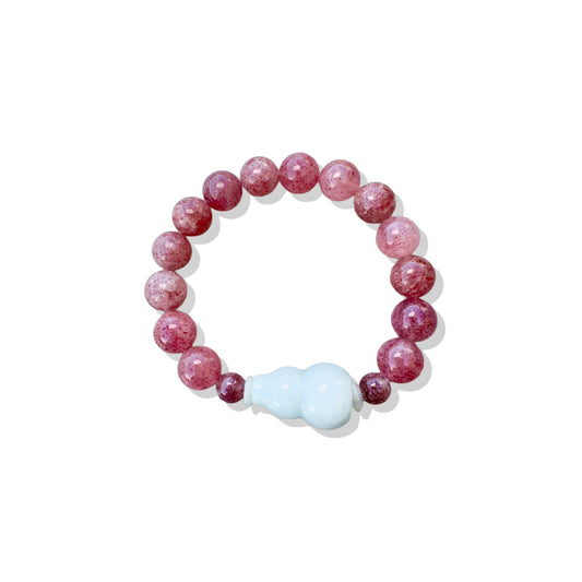 Love bracelet with Strawberry Quartz and Burma Jade Gourd Carving