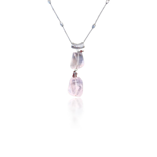 Love Pendant Necklace with Rose Quartz and Garnet