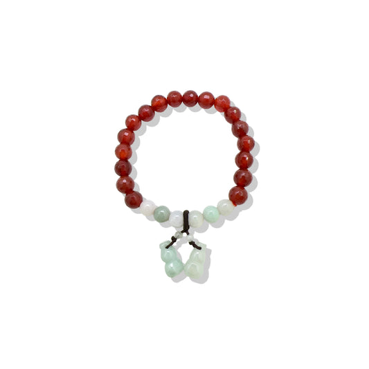Motivation Bracelet with Red Carnelian, Jade Gourd Charm Stretch Bracelet