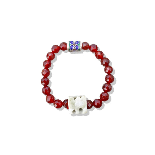 Motivation Bracelet with Red Carnelian, Jade and Enamel Silver Bead