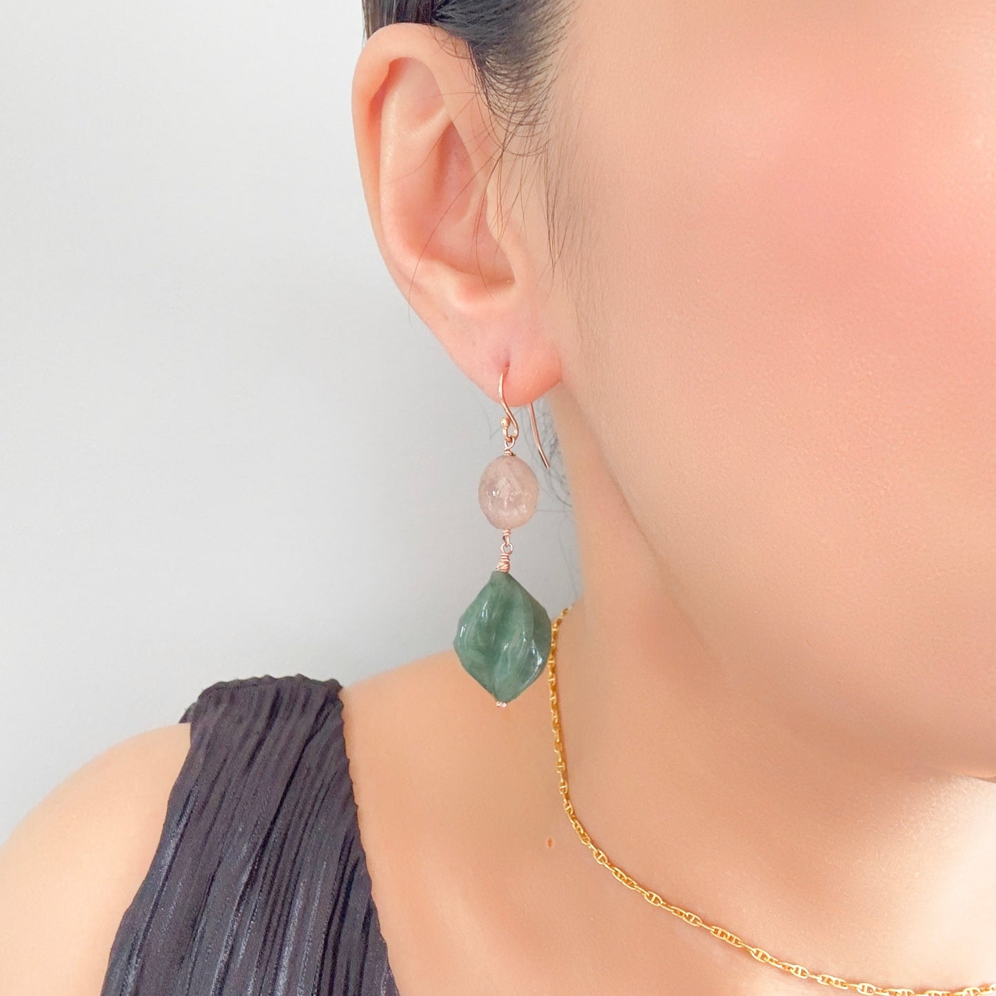 Opportunity Earring with Green Aventurine and Morganite