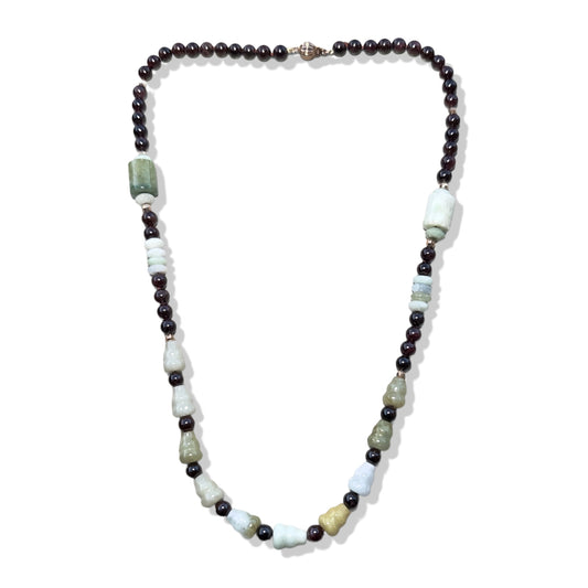 Passion Necklace with Garnet, Burma Jade Gourd Carving