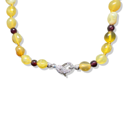 Passion Necklace with Garnet, Yellow Opal and Burma Jade Pi Xiu Pendant