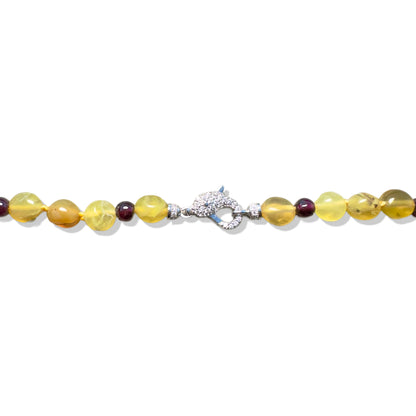 Passion Necklace with Garnet, Yellow Opal and Burma Jade Pi Xiu Pendant