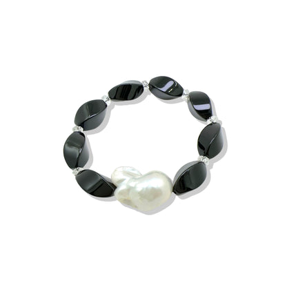 Protection Bracelet with Black Onyx, Clear Quartz and Freshwater Baroque Pearl