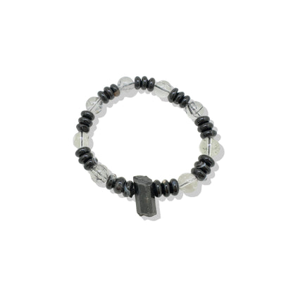Protection Bracelet with Black Tourmaline ,Black Rutilated Quartz, Black Agate