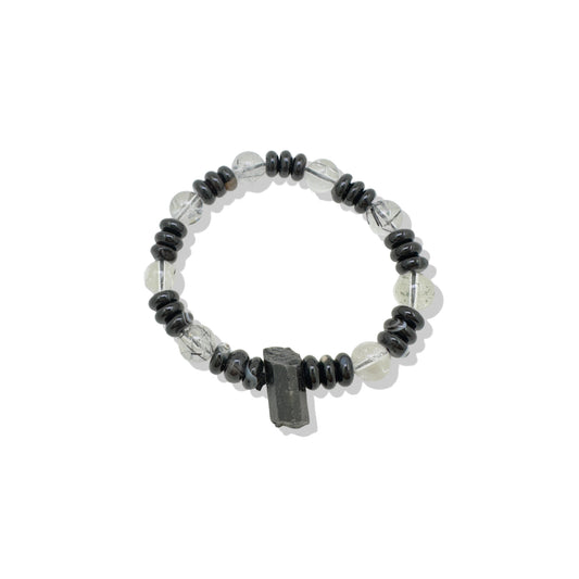 Protection Bracelet with Black Tourmaline ,Black Rutilated Quartz, Black Agate