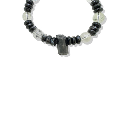 Protection Bracelet with Black Tourmaline ,Black Rutilated Quartz, Black Agate
