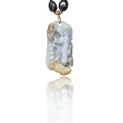 Protection Necklace with Smoky Quartz and Lizard Jade Carving
