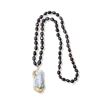 Protection Necklace with Smoky Quartz and Lizard Jade Carving