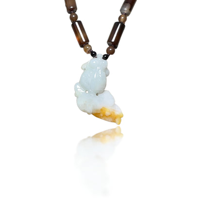 Protection Necklace with Lace Agate and Gold Fish Jade Carving