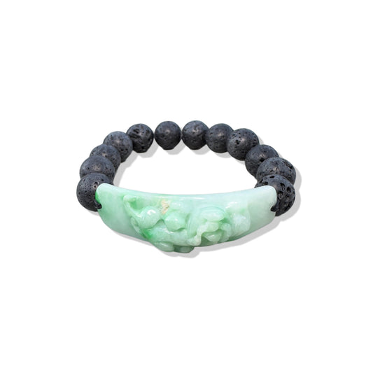 Protection Bangle with Lava and Burma Jade Pi Xiu (貔貅)  Carving