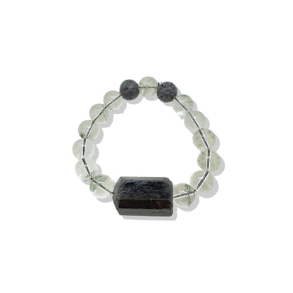 Protection Bracelet with Black Tourmaline, Green Phantom Quartz, Lava