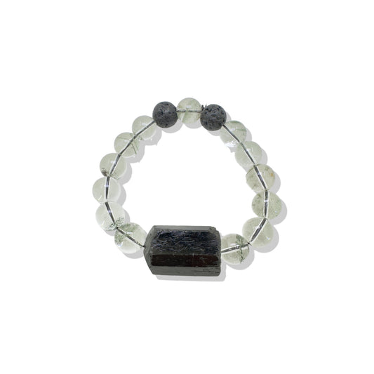 Protection Bracelet with Black Tourmaline, Green Phantom Quartz, Lava