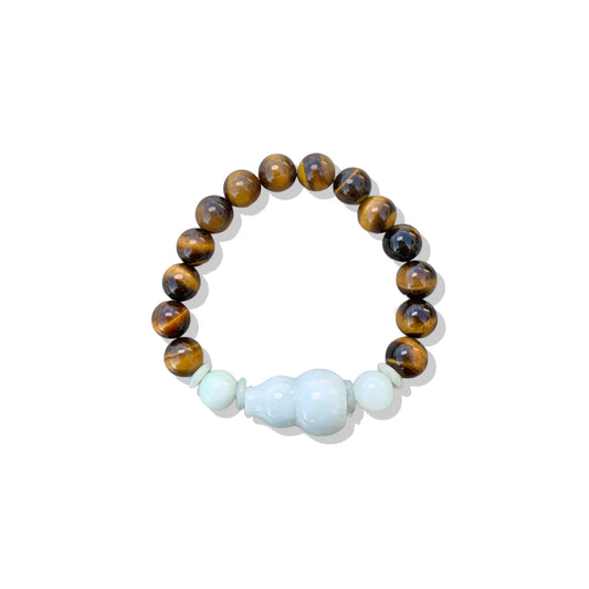 Protection Bracelet with Tiger's Eye and Green Jade Gourd