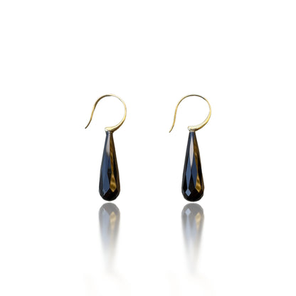 Protection Earring with Onyx Briolette and Yellow Gold