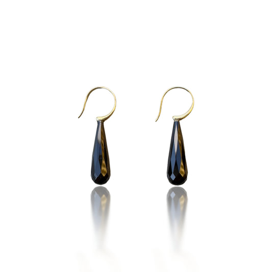 Protection Earring with Onyx Briolette and Yellow Gold
