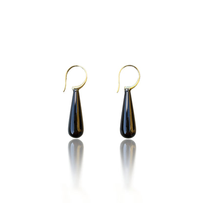 Protection Earring with Onyx Briolette and Yellow Gold
