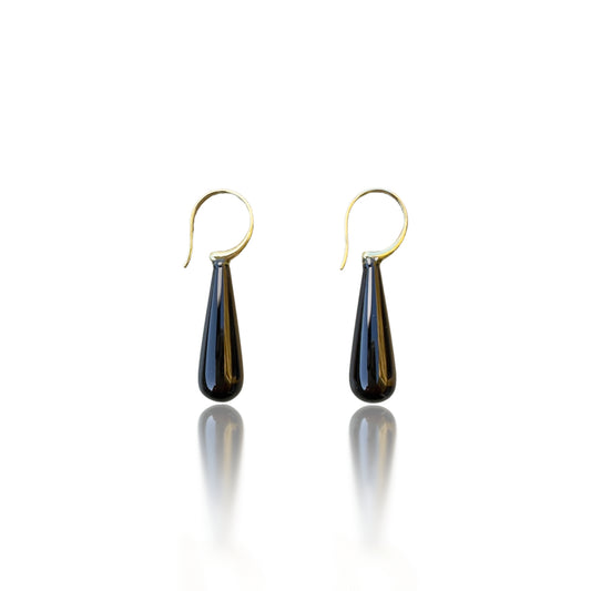 Protection Earring with Onyx Briolette and Yellow Gold