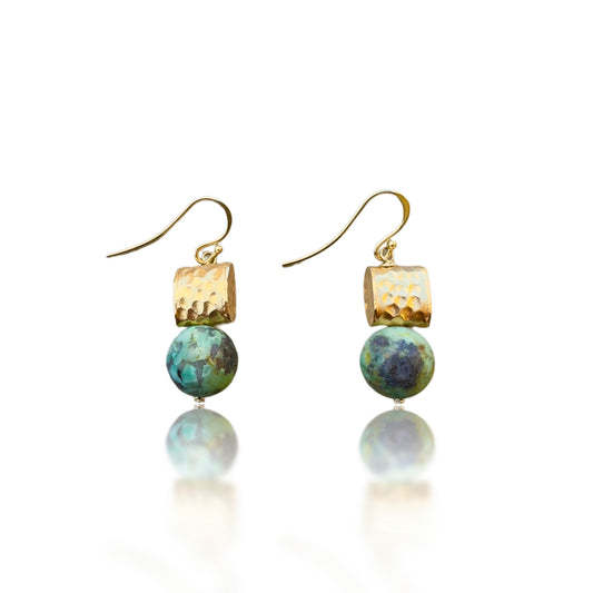 Protection Earring with Turquoise and Gold Hammer Bead