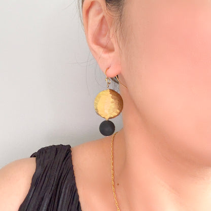Protection Earrings with Matt Onyx and Gold Disc Bead