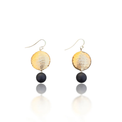 Protection Earrings with Matt Onyx and Gold Disc Bead