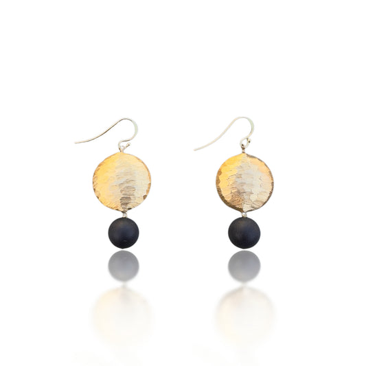 Protection Earrings with Matt Onyx and Gold Disc Bead