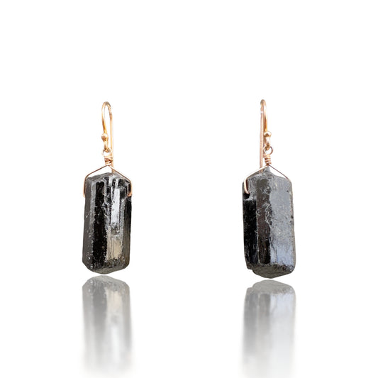 Protection Earrings with Black Tourmaline and Rose Gold