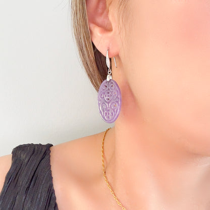 Protection Earrings with Purple Agate Carving