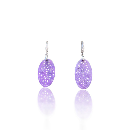 Protection Earrings with Purple Agate Carving