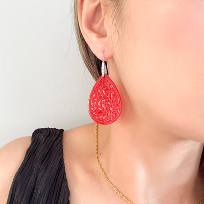 Protection Earrings with Red Agate Carving