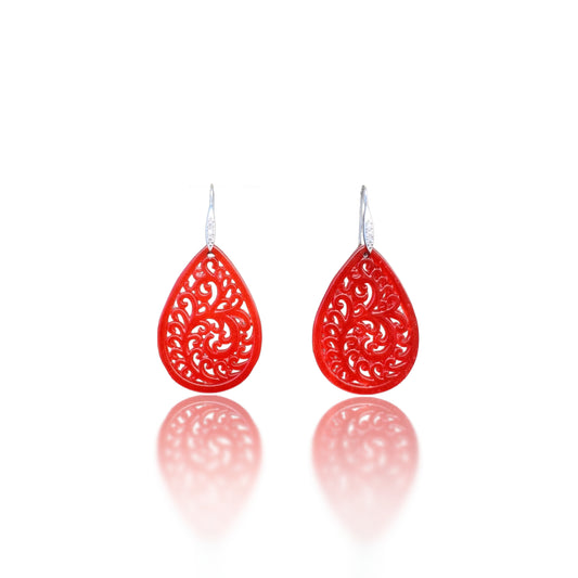 Protection Earrings with Red Agate Carving