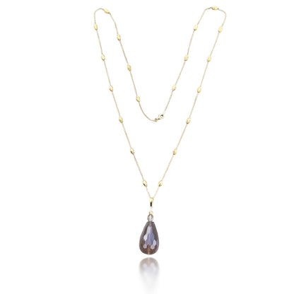 Protection Long Necklace with Smoky Quartz and Yellow Gold
