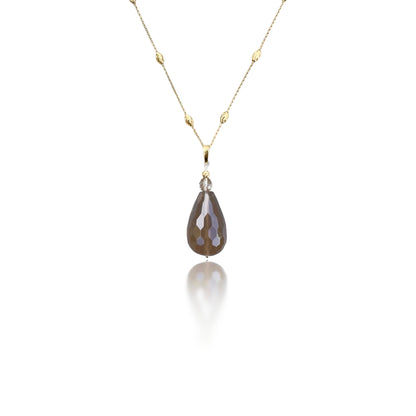 Protection Long Necklace with Smoky Quartz and Yellow Gold