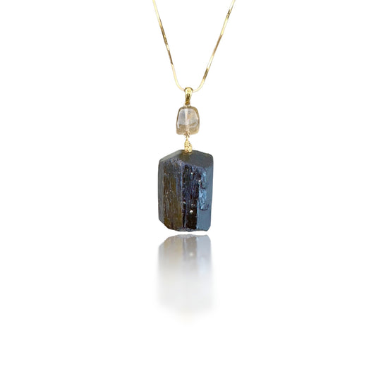Protection Necklace with Black Tourmaline and Gold Rutilated Quartz