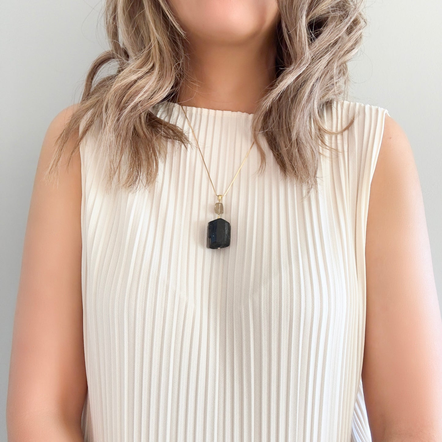 Protection Necklace with Black Tourmaline and Gold Rutilated Quartz