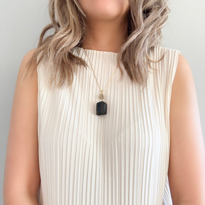 Protection Necklace with Black Tourmaline and Gold Rutilated Quartz