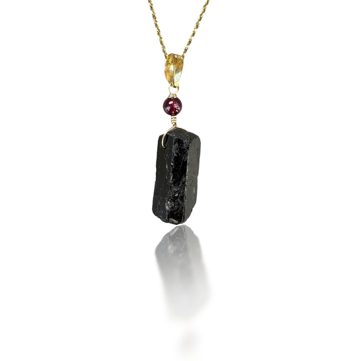 Protection Pendant with Black Tourmaline and Garnet (January Birthstone)