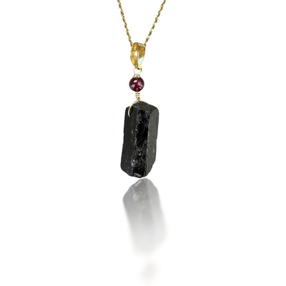 Protection Pendant with Black Tourmaline and Garnet (January Birthstone)