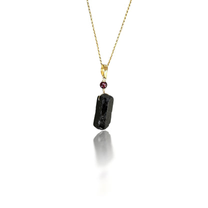 Protection Pendant with Black Tourmaline and Garnet (January Birthstone)