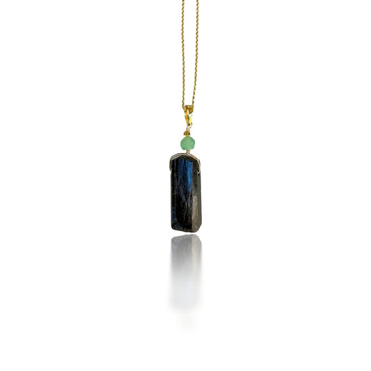 Protection Pendant with Black Tourmaline and Green Chalcedony