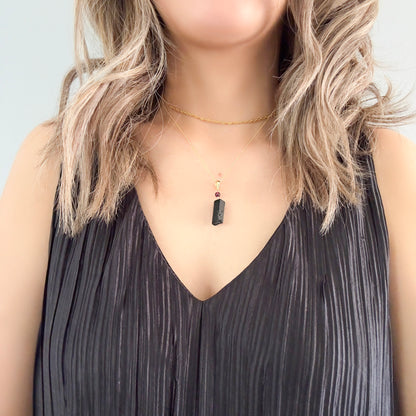 Protection Pendant with Black Tourmaline and Garnet (January Birthstone)