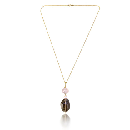 Protection Pendant with Smoky Quartz, Rose Quartz and Freshwater Pearl